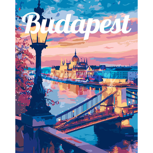 Reiseplakat Budapest in der Abenddämmerung
