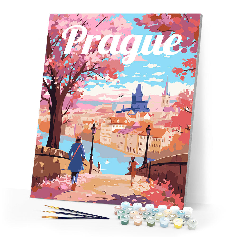 Reiseplakat Prag in Blüte