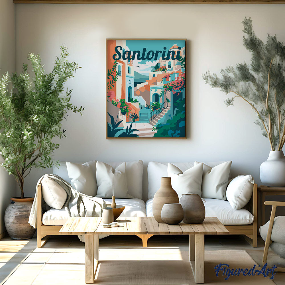 Reiseplakat Santorini in Blüte