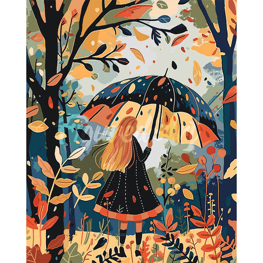Girl with Umbrella in Fall