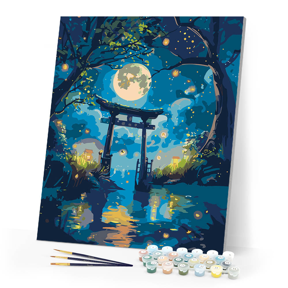 Moonlit Torii and Fireflies