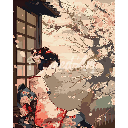 Vintage Kimono Lady and Sakura