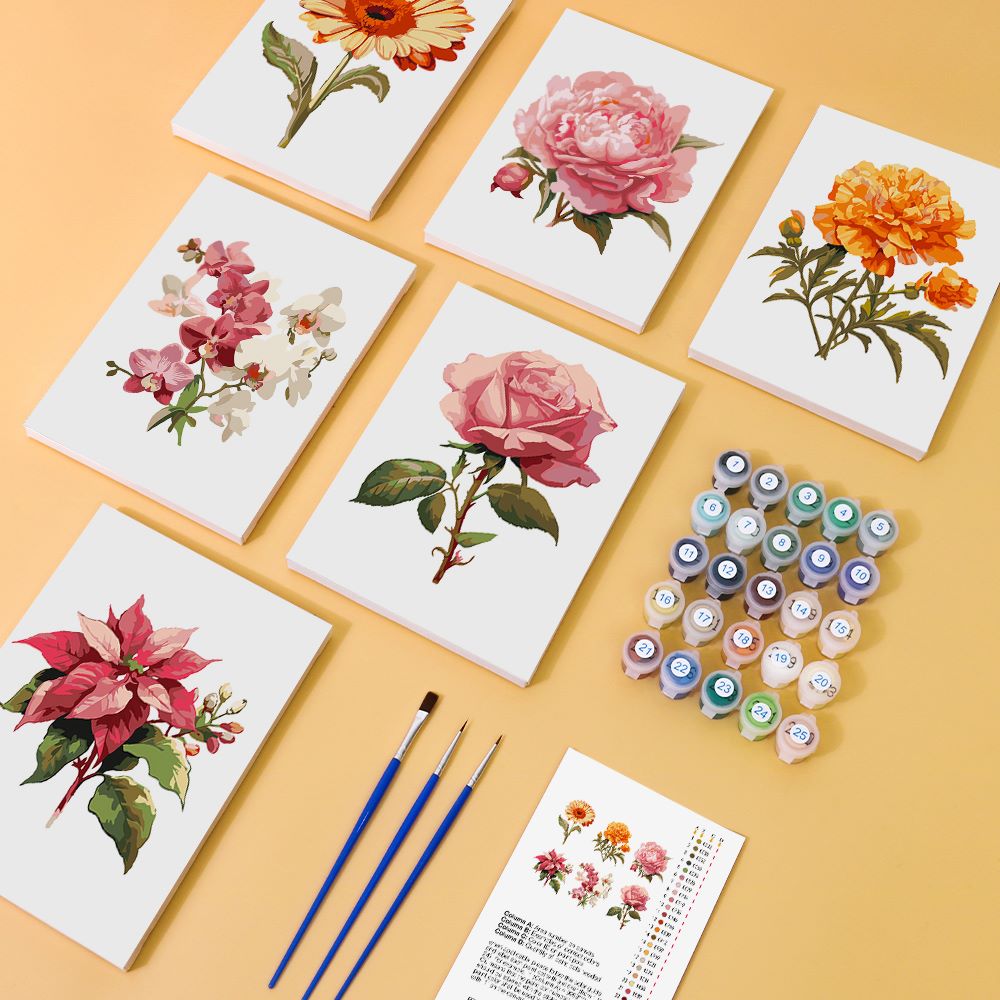 Malen nach Zahlen - 6 Mini-Gem?lde | Blumen-set