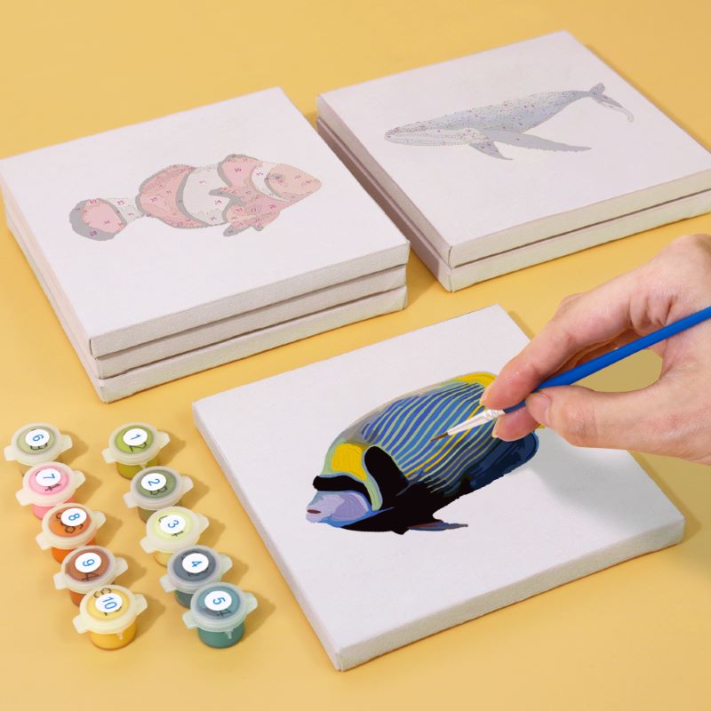 Malen nach Zahlen - 6 Mini- Gem?lde | Fische-Set
