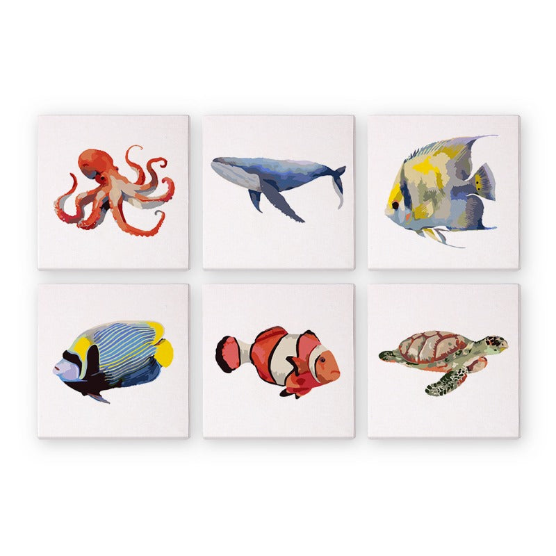 Malen nach Zahlen - 6 Mini- Gem?lde | Fische-Set