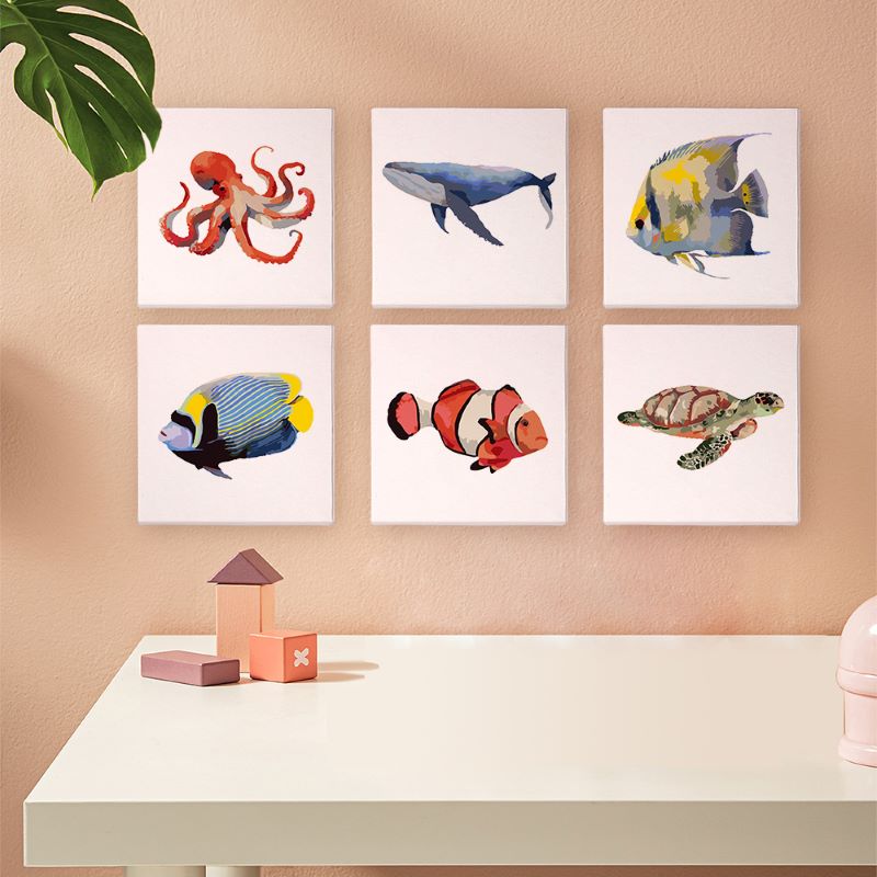 Malen nach Zahlen - 6 Mini- Gem?lde | Fische-Set