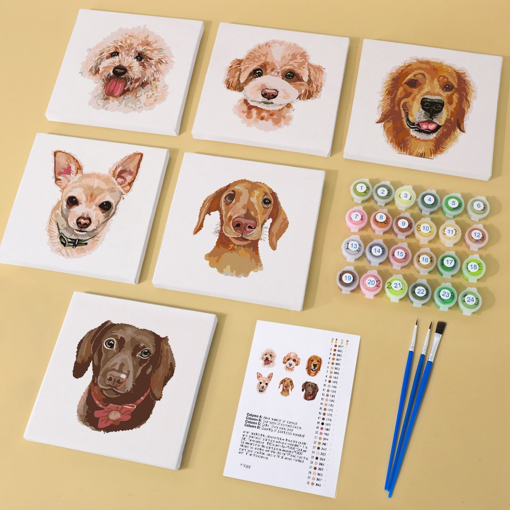 Malen nach Zahlen - 6 Mini-Gem?lde | Hunde Set