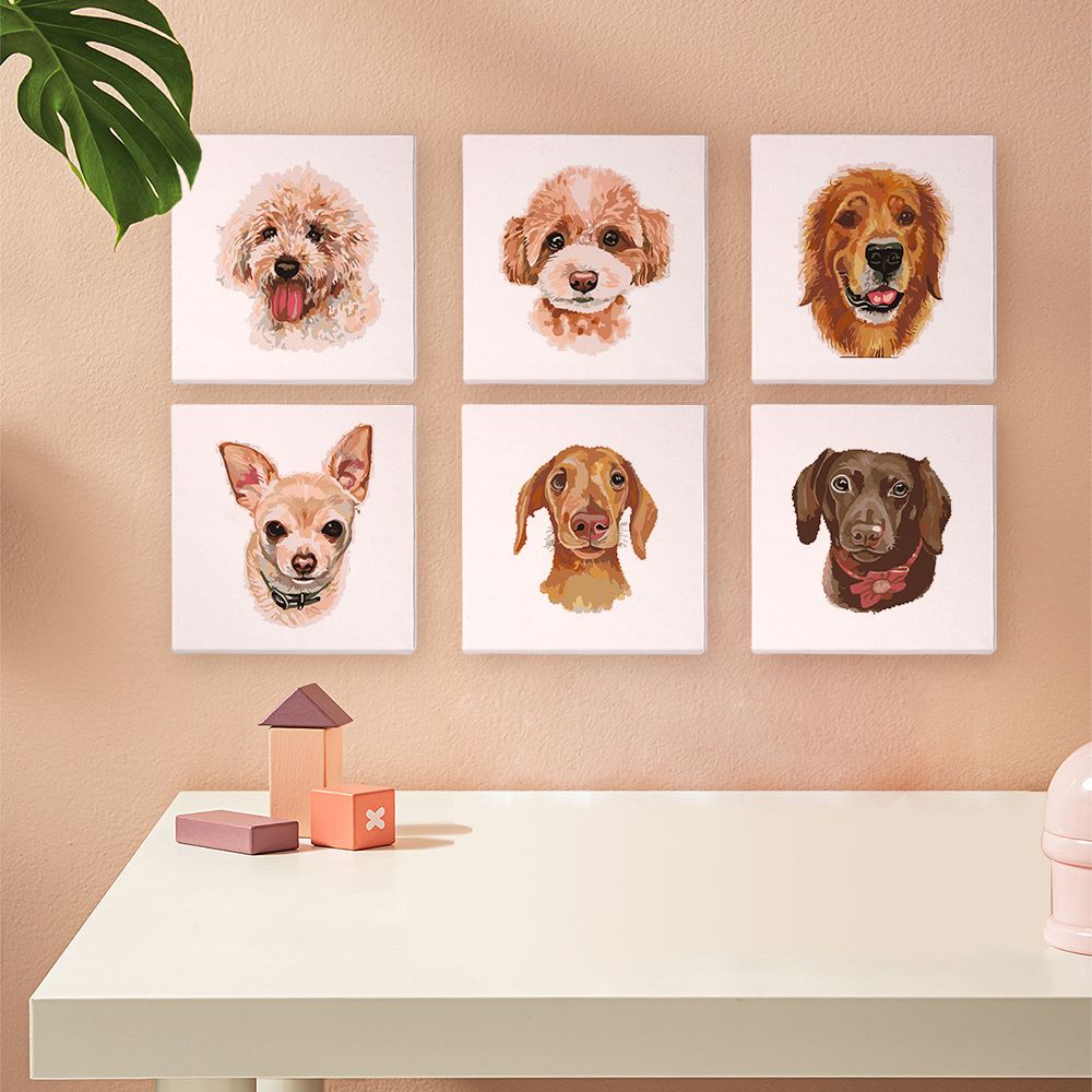 Malen nach Zahlen - 6 Mini-Gem?lde | Hunde Set