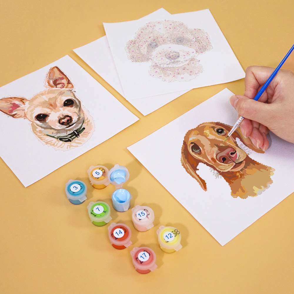 Malen nach Zahlen - 6 Mini-Gem?lde | Hunde Set
