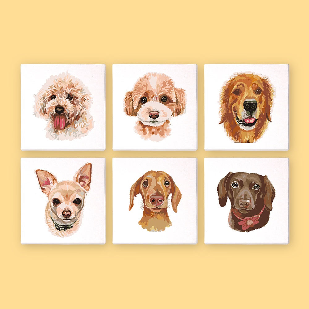 Malen nach Zahlen - 6 Mini-Gem?lde | Hunde Set
