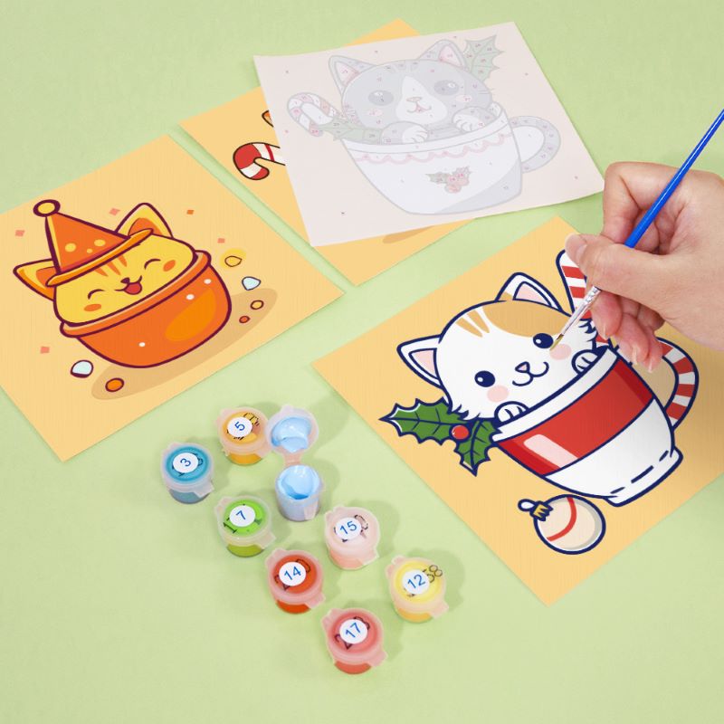 Malen nach Zahlen - 6 Mini-Gem?lde | Weihnachtskatzen Set