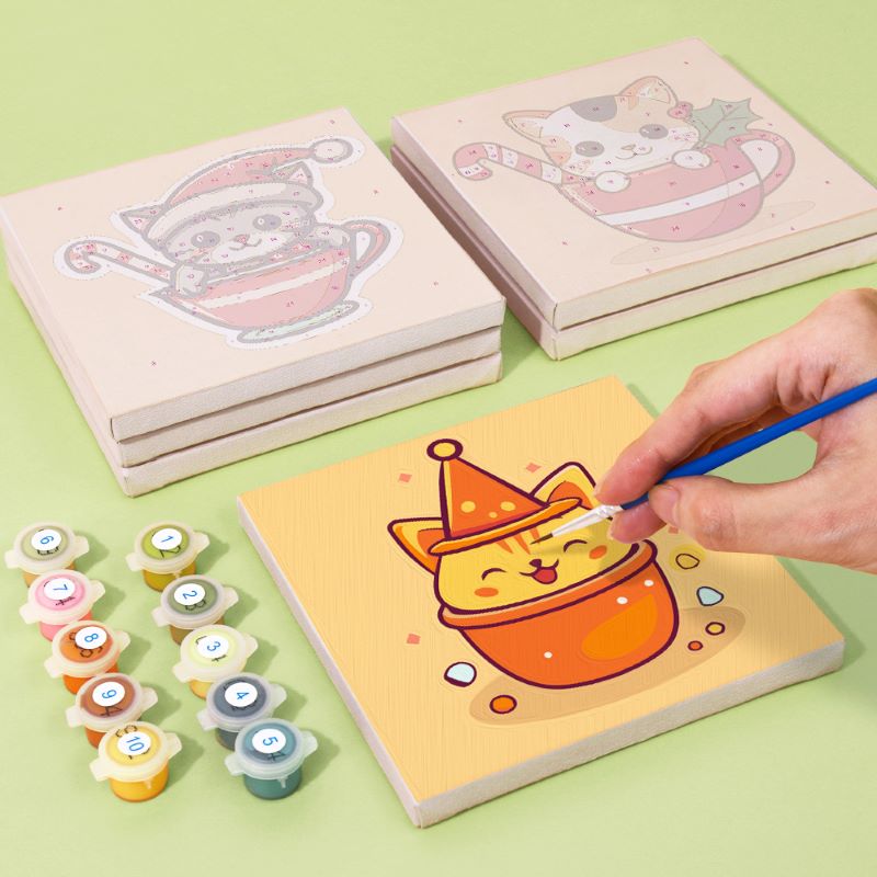 Malen nach Zahlen - 6 Mini-Gem?lde | Weihnachtskatzen Set