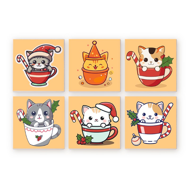 Malen nach Zahlen - 6 Mini-Gem?lde | Weihnachtskatzen Set