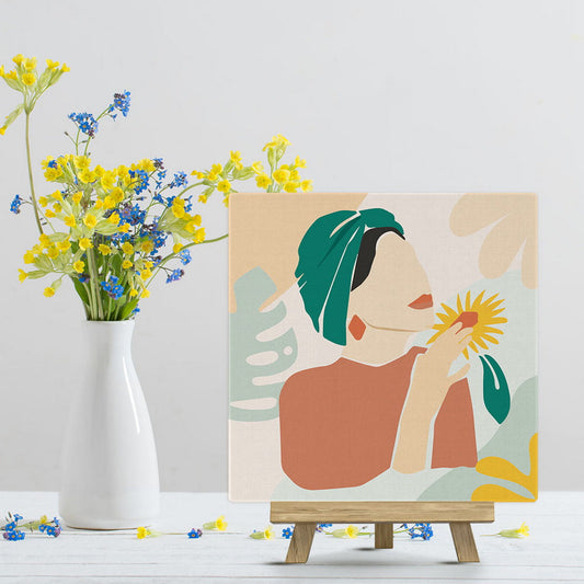 Mini Paint by numbers 8x8 framed - Abstract Woman in Green Turban