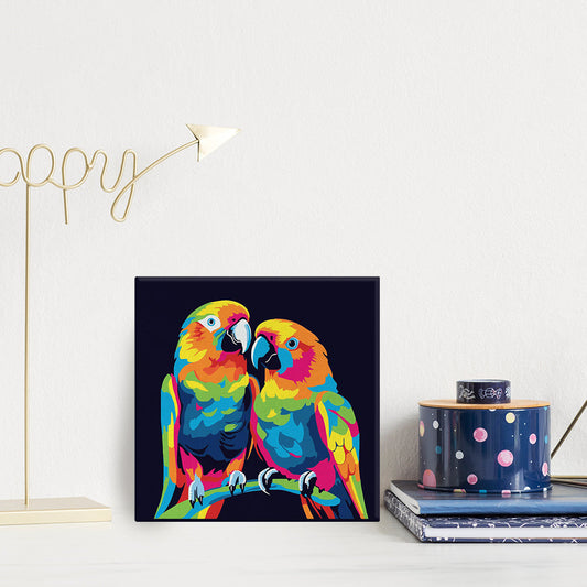 Mini-Malen nach Zahlen 8 x 8 gerahmt - Papageien Abstrakte Pop-Art