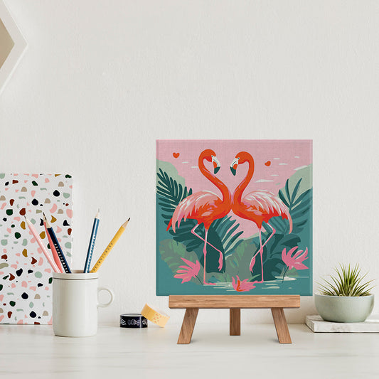 Mini-Malen nach Zahlen 8x8 gerahmt - Tropische Flamingos