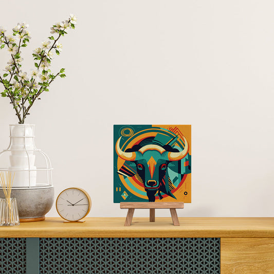 Mini-Malen nach Zahlen 8 x 8 gerahmt - Bull Art-Deco inspiriert abstrakt
