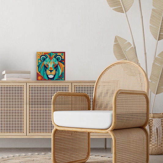 Mini-Malen nach Zahlen 8 x 8 gerahmt - Löwe Art-Deco inspiriert abstrakt
