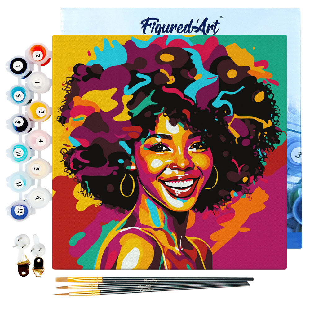 Mini Paint by numbers 8x8 framed - African American Beauty Pop Art