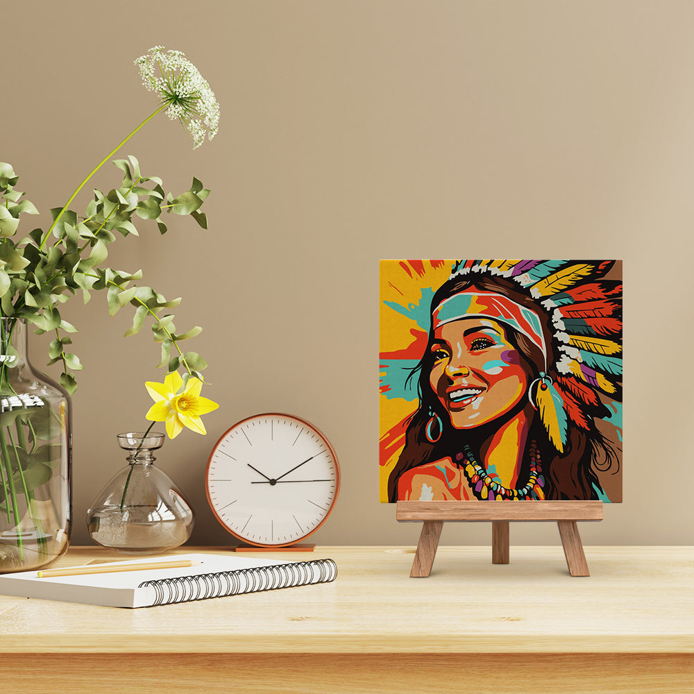 Mini Paint by numbers 8x8 framed - Native Elegance Lady Pop Art