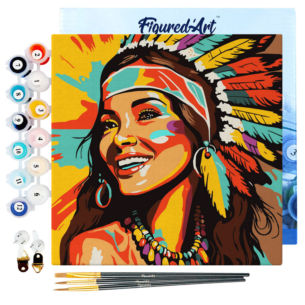 Mini Paint by numbers 8x8 framed - Native Elegance Lady Pop Art
