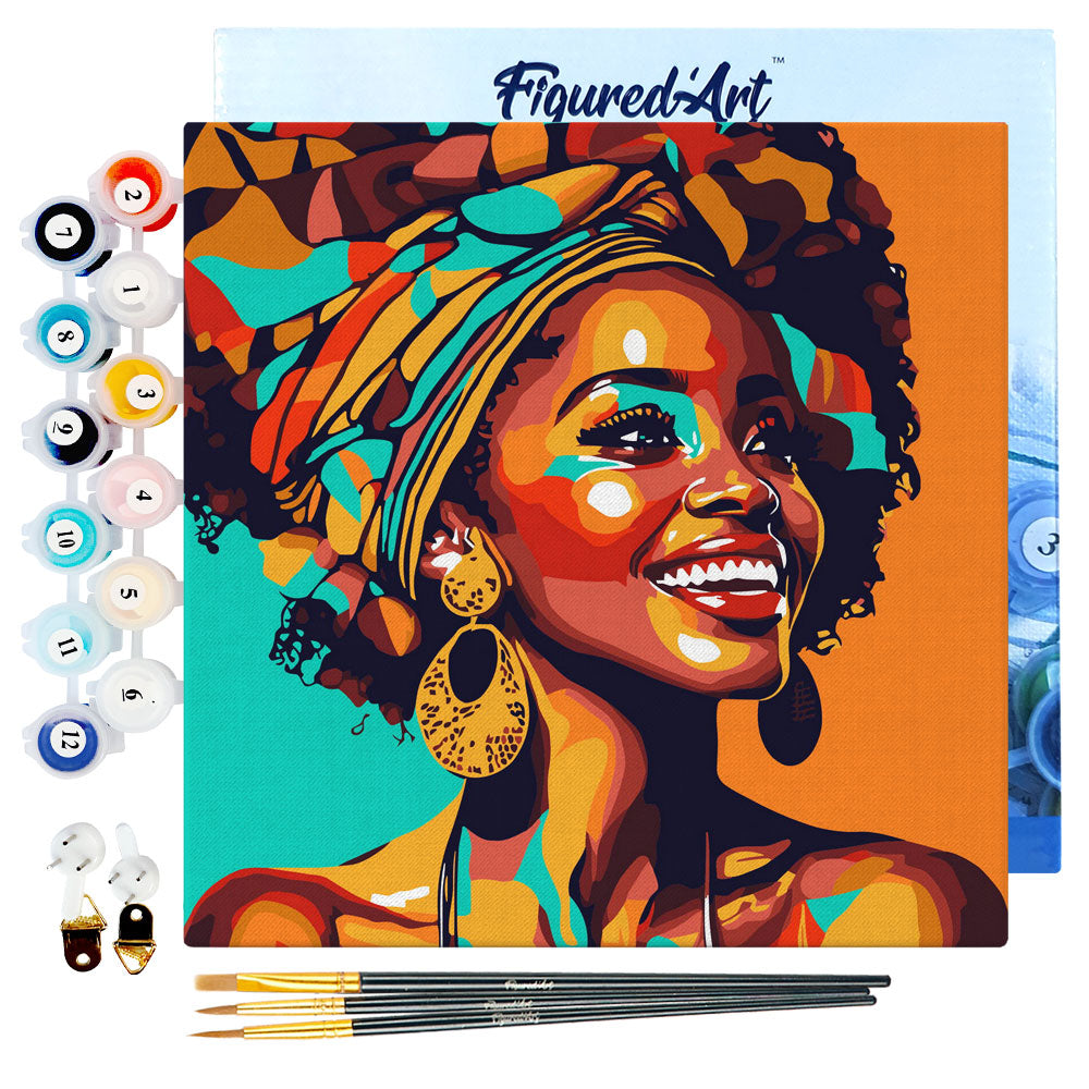 Mini Paint by numbers 8x8 framed - African Queen Pop Art