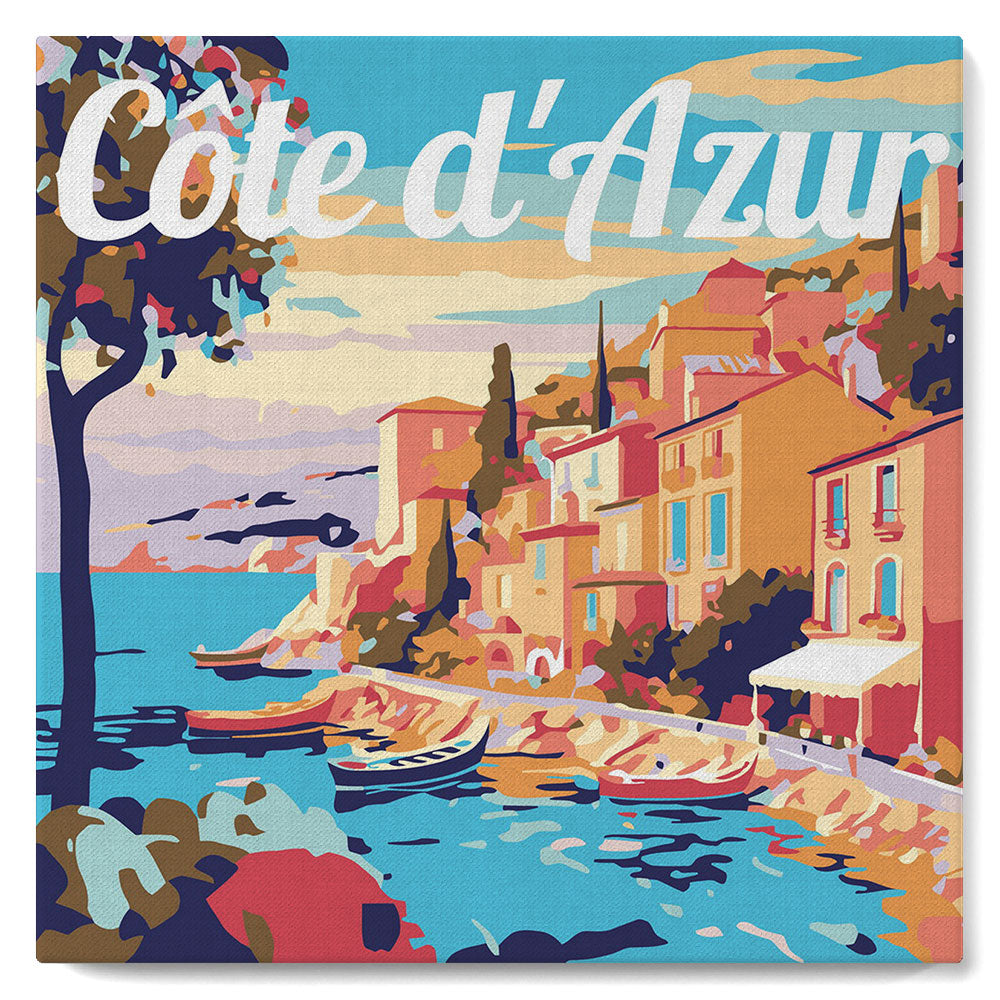 Mini Malen nach Zahlen 8x8 gerahmt - Reiseposter Cote d'Azur