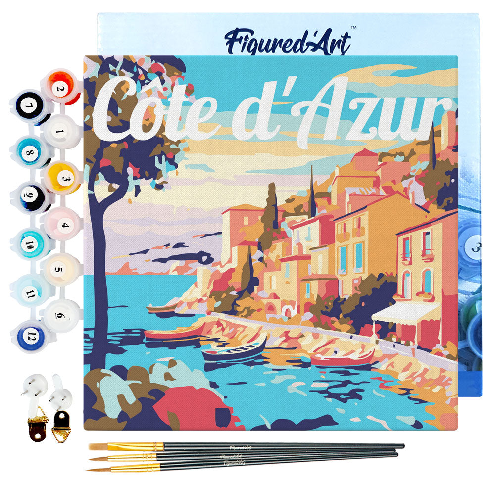 Mini Malen nach Zahlen 8x8 gerahmt - Reiseposter Cote d'Azur