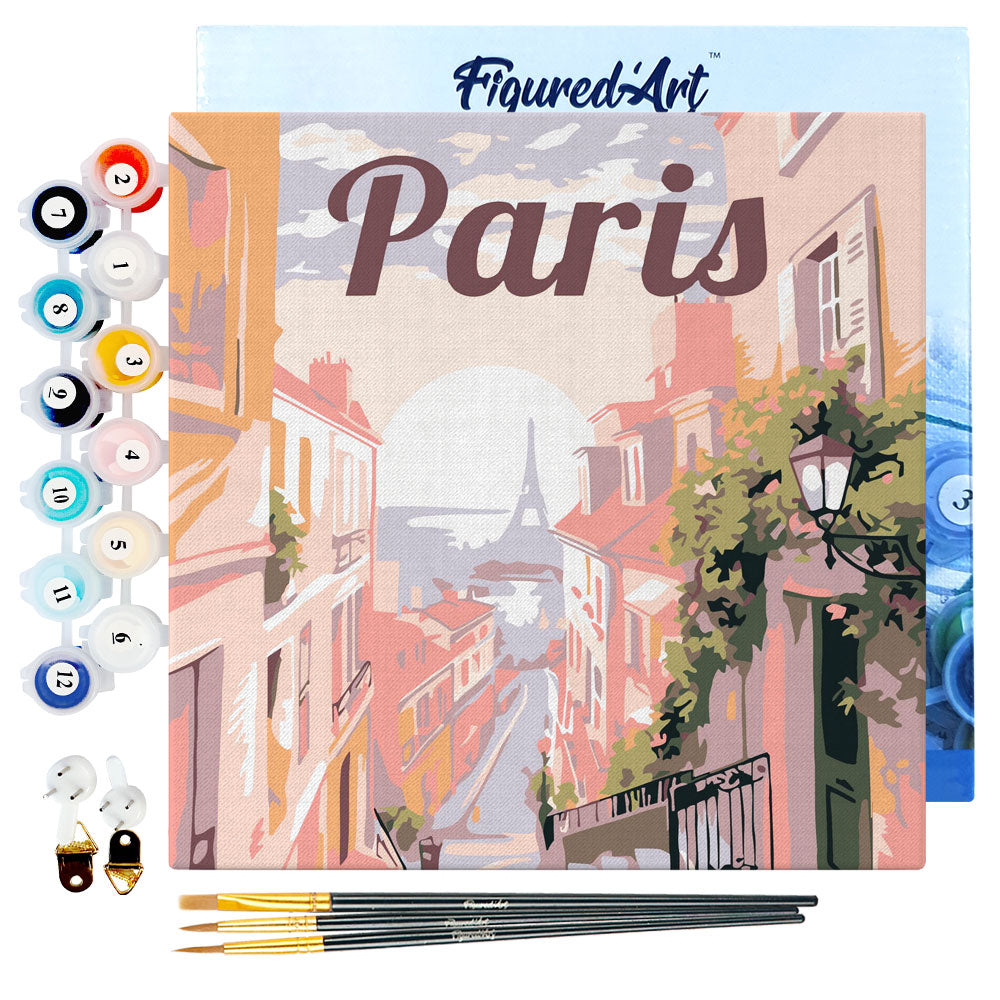 Mini Malen nach Zahlen 8x8 gerahmt - Reiseposter Paris