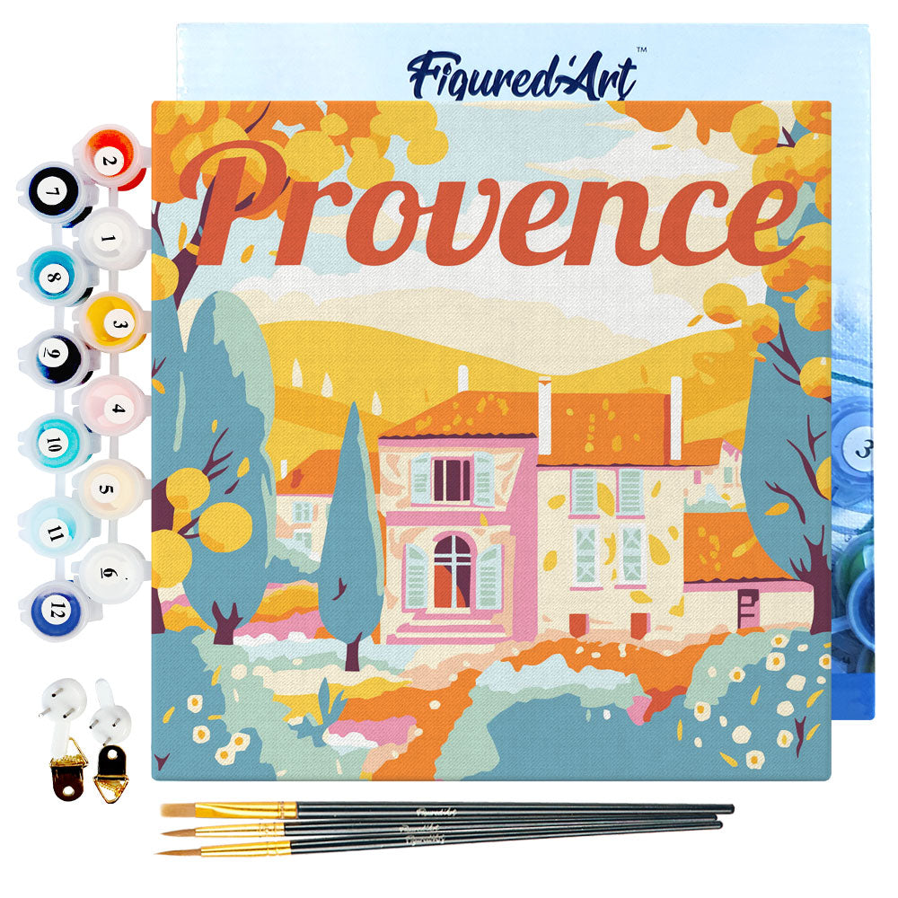 Mini Malen nach Zahlen 8x8 gerahmt - Reiseposter Provence Herbst