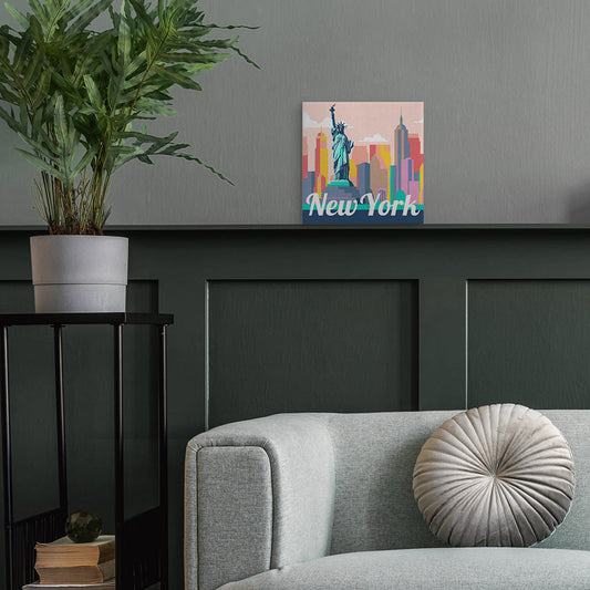 Mini Malen nach Zahlen 8x8 gerahmt - Reiseposter New York Freiheitsstatue