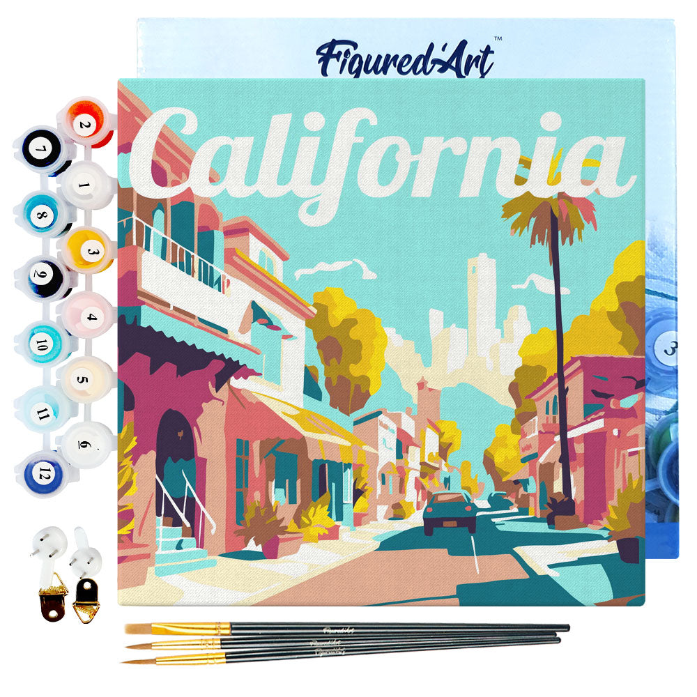 Mini Malen nach Zahlen 8x8 gerahmt - Reiseposter California Street