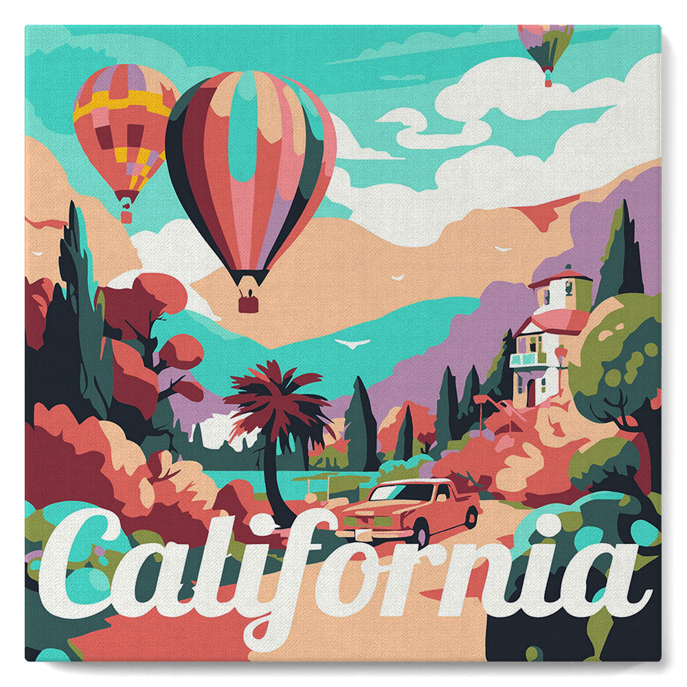 Mini-Malen nach Zahlen 8 x 8 gerahmt - Reiseposter California Balloons