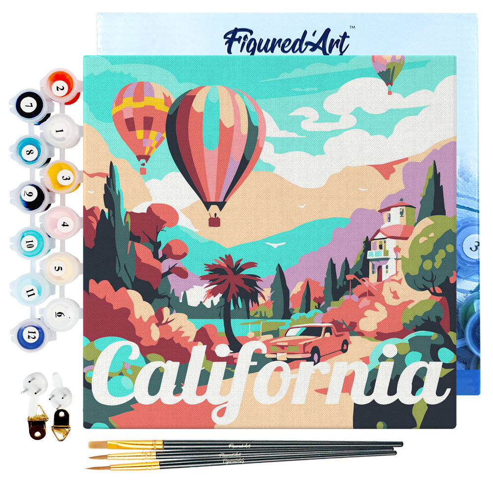 Mini-Malen nach Zahlen 8 x 8 gerahmt - Reiseposter California Balloons