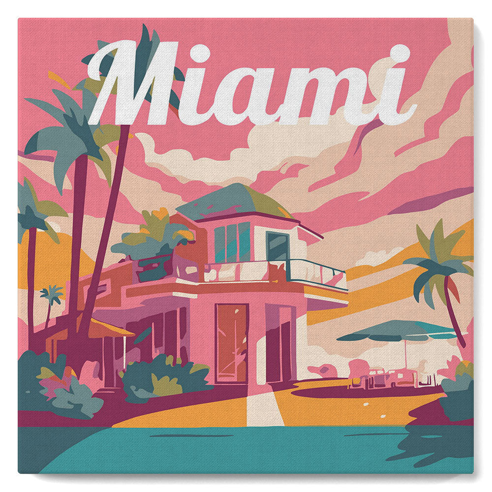 Mini Malen nach Zahlen 8x8 gerahmt - Reiseposter Miami