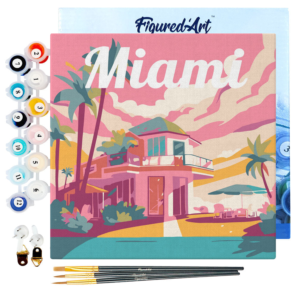 Mini Malen nach Zahlen 8x8 gerahmt - Reiseposter Miami