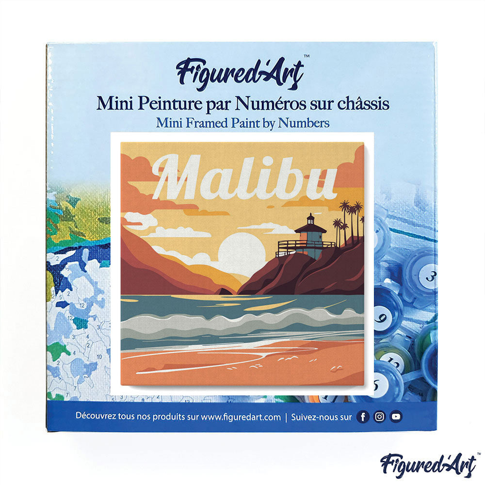 Mini Malen nach Zahlen 8x8 gerahmt - Reiseposter Malibu