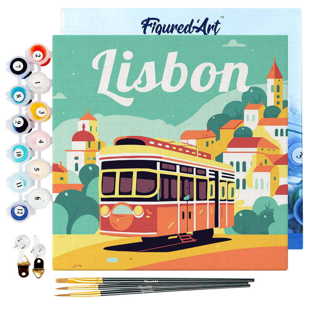 Mini Malen nach Zahlen 8x8 gerahmt - Reiseposter Lissabon