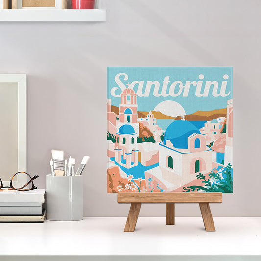 Mini Malen nach Zahlen 8x8 gerahmt - Reiseposter Santorini Sonnenaufgang