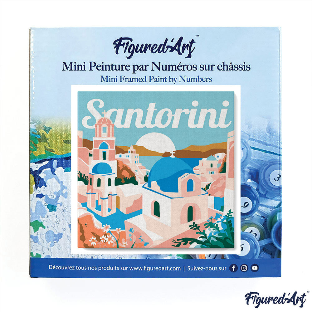 Mini Malen nach Zahlen 8x8 gerahmt - Reiseposter Santorini Sonnenaufgang