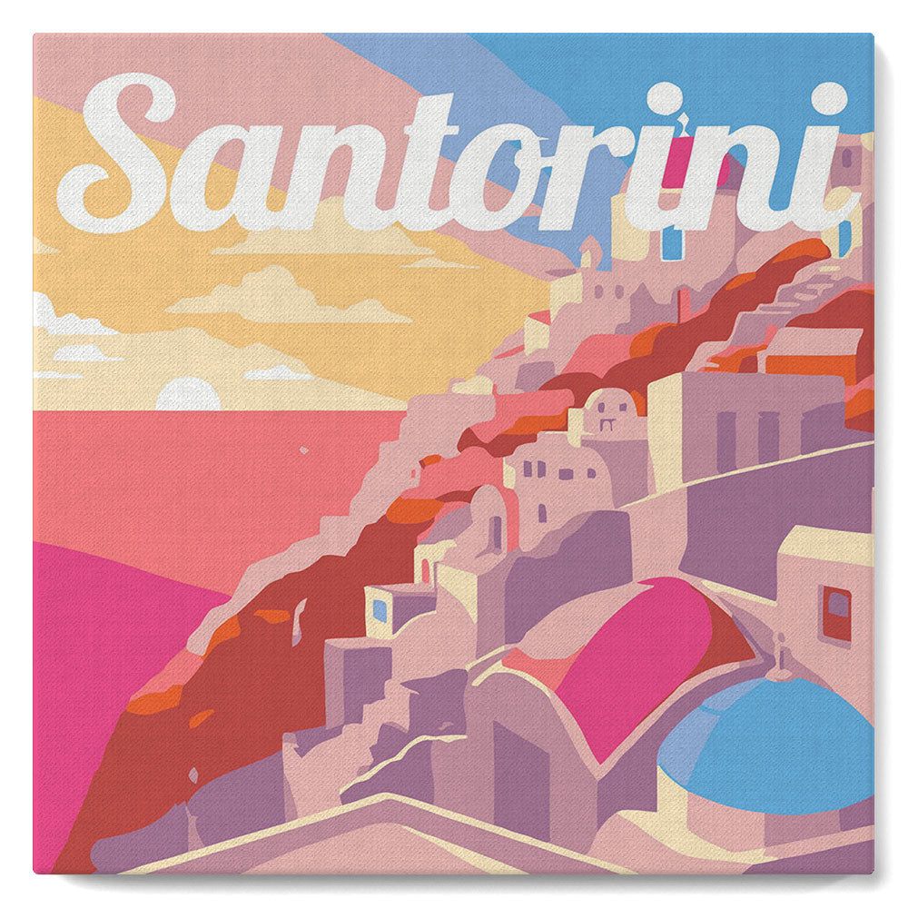 Mini Malen nach Zahlen 8x8 gerahmt - Reiseposter Santorini Sonnenuntergang