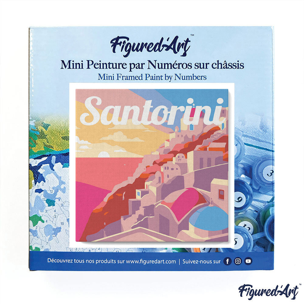 Mini Malen nach Zahlen 8x8 gerahmt - Reiseposter Santorini Sonnenuntergang