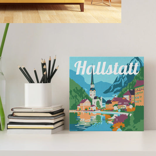 Mini Malen nach Zahlen 8x8 gerahmt - Reiseposter Hallstatt