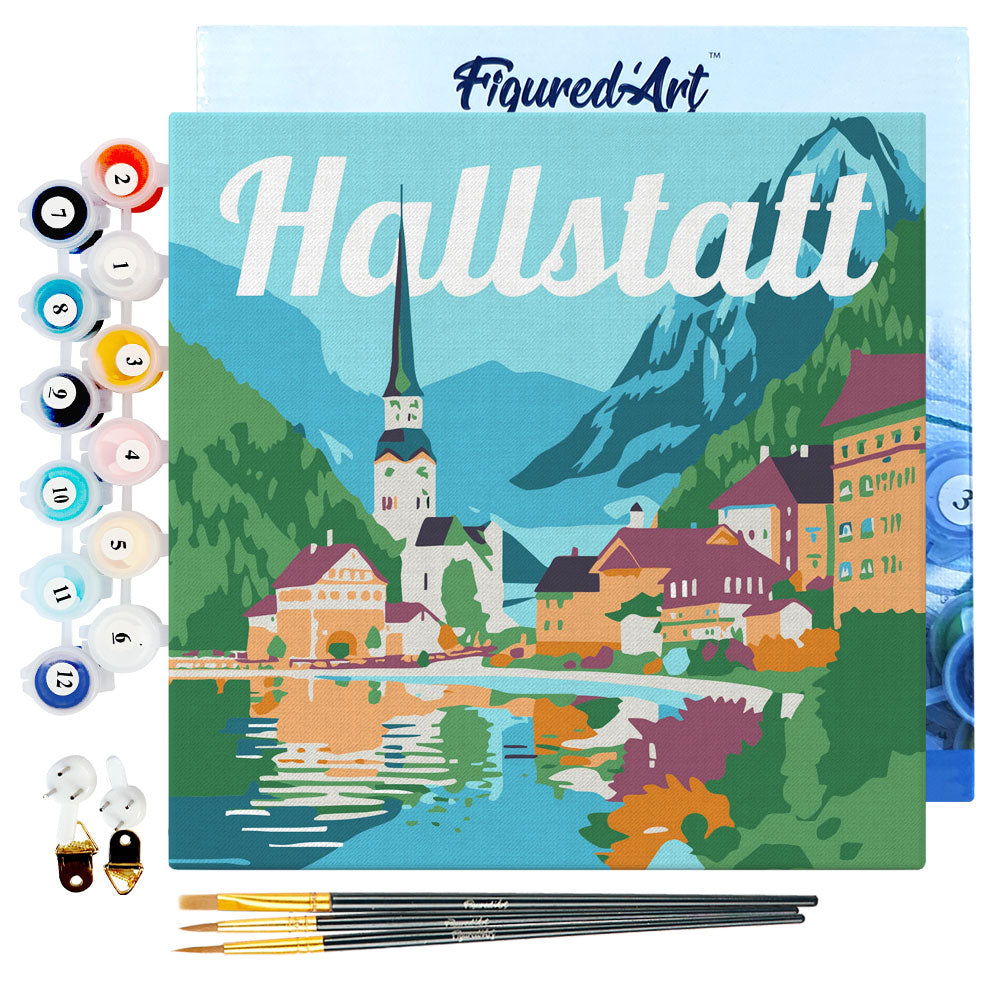 Mini Malen nach Zahlen 8x8 gerahmt - Reiseposter Hallstatt