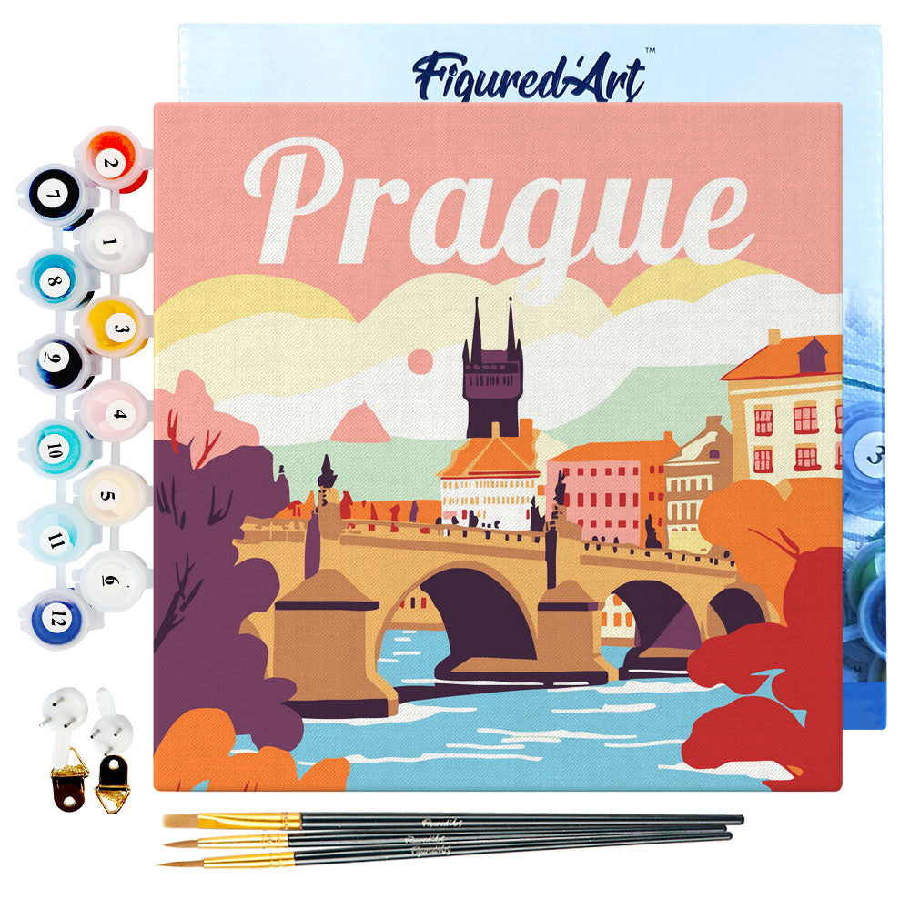 Mini Malen nach Zahlen 8x8 gerahmt - Reiseposter Prag