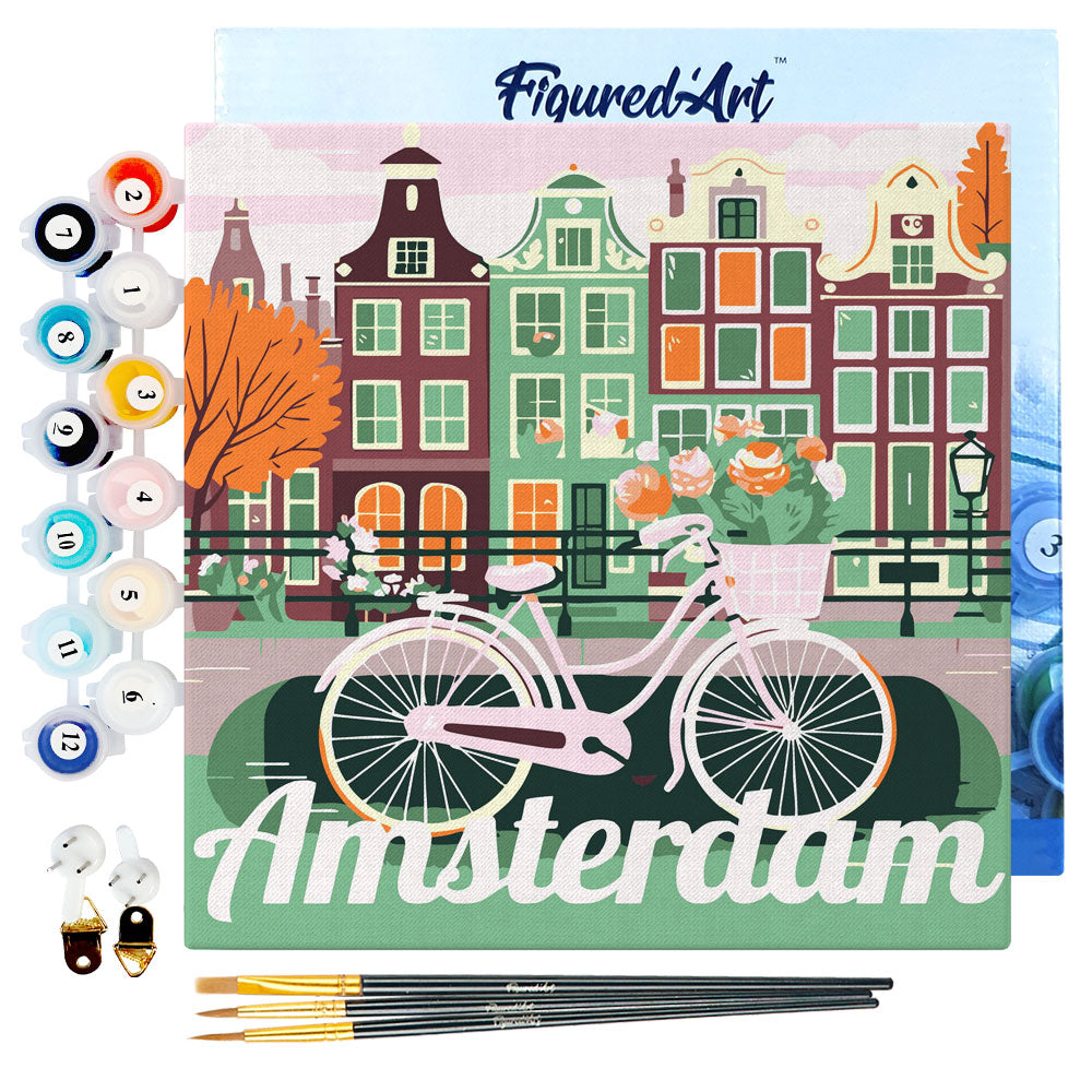Mini Malen nach Zahlen 8x8 gerahmt - Reiseposter Amsterdam