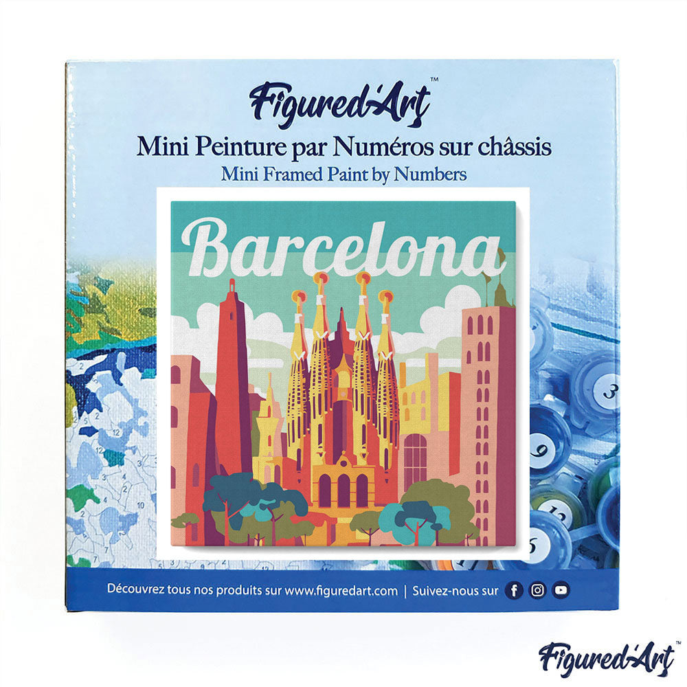 Mini Malen nach Zahlen 8x8 gerahmt - Reiseposter Barcelona