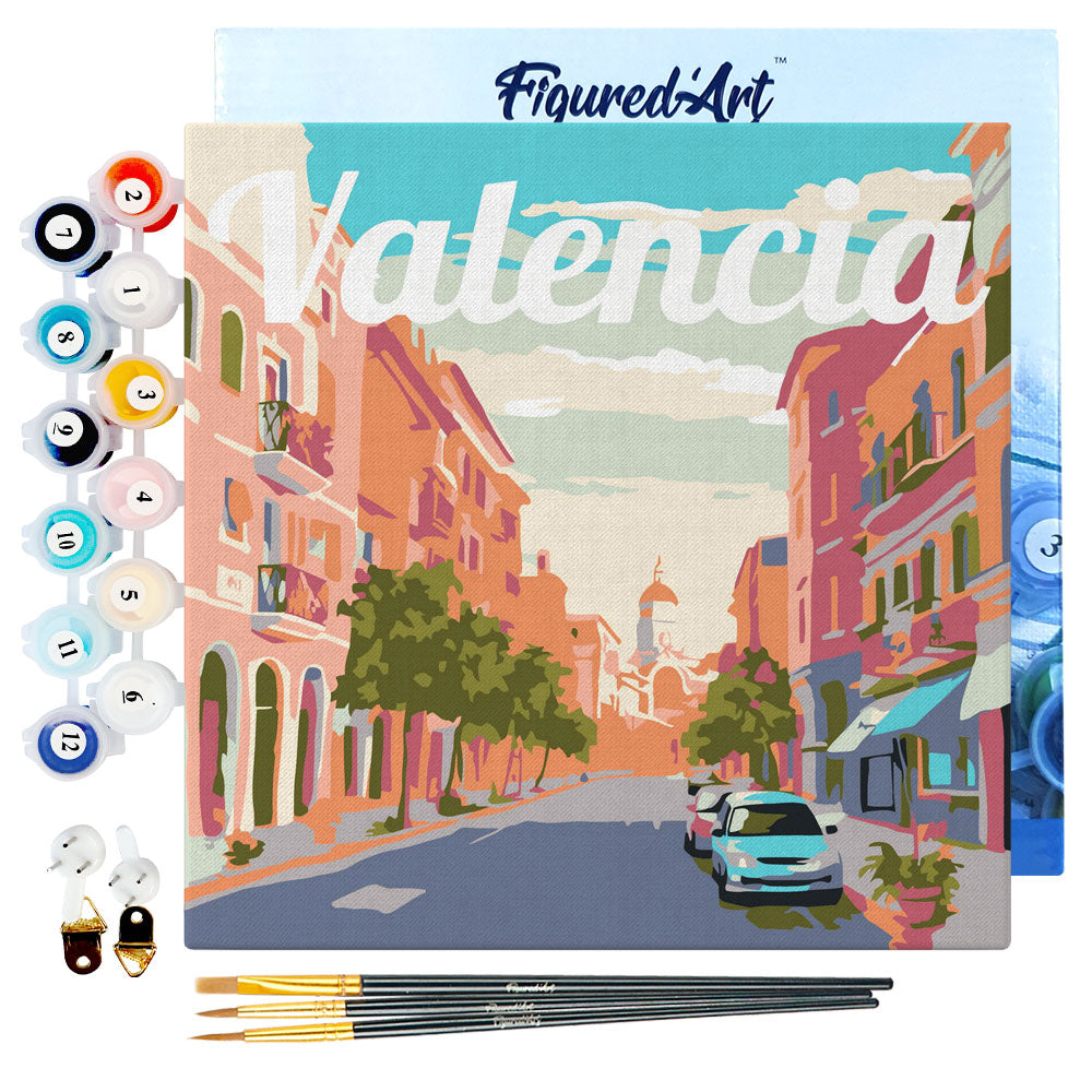 Mini Malen nach Zahlen 8x8 gerahmt - Reiseposter Valencia