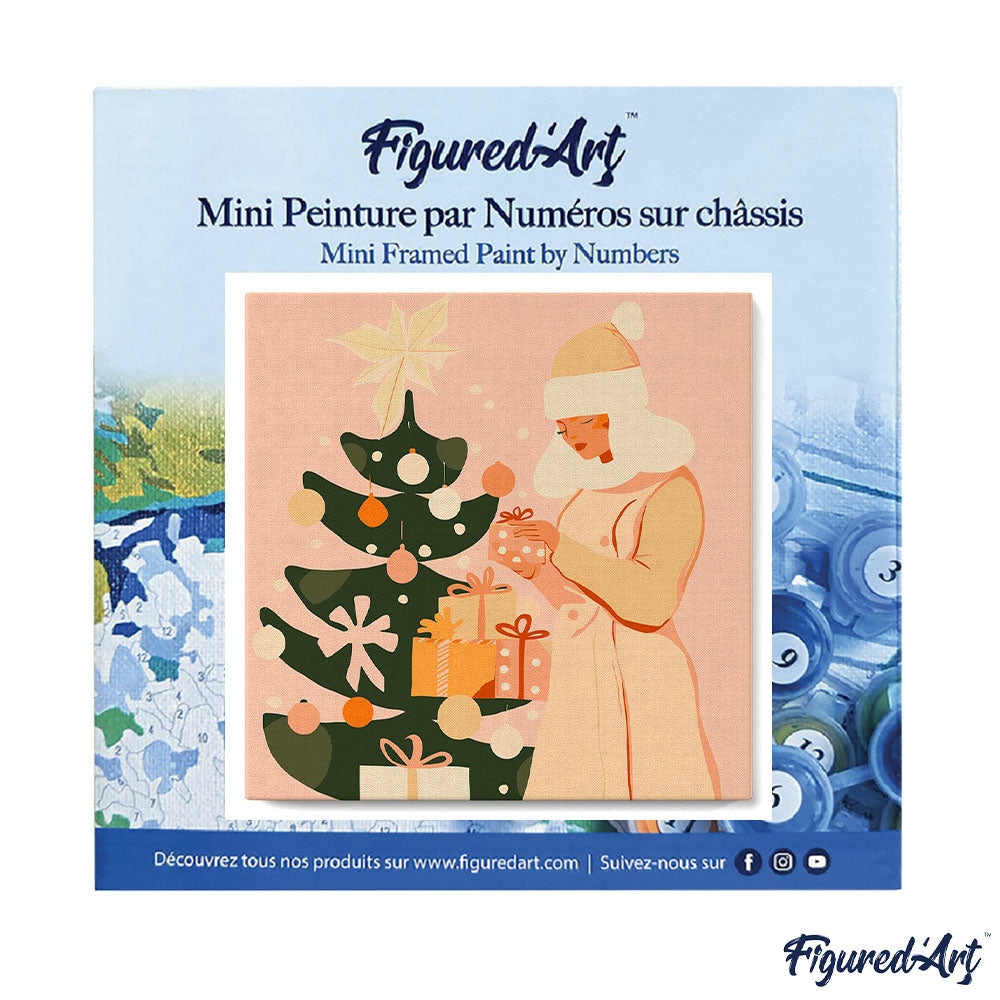 Mini Paint by numbers 8x8 framed - Woman with Christmas Tree