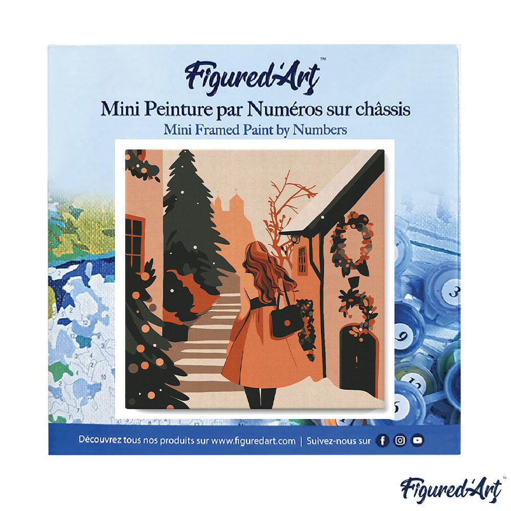 Mini Paint by numbers 8x8 framed - Girl in Festive Village